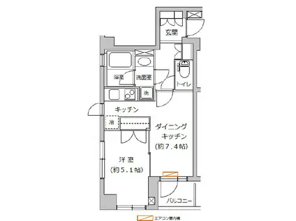 エスコートノヴェル白金高輪(1DK/2階)の間取り写真