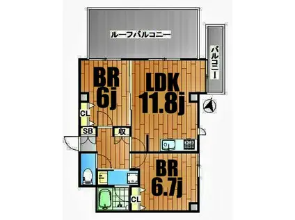 エルミタージュ横浜ベイ(2LDK/5階)の間取り写真