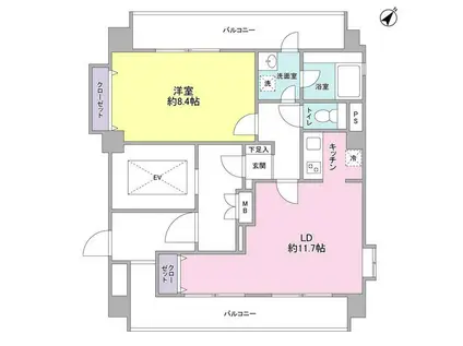 ユーキメゾン一番町(1LDK/9階)の間取り写真