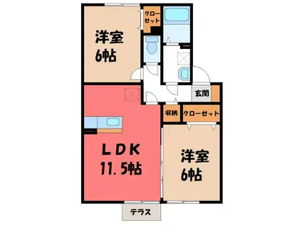 ロイヤルガーデン藤川(2LDK/1階)の間取り写真