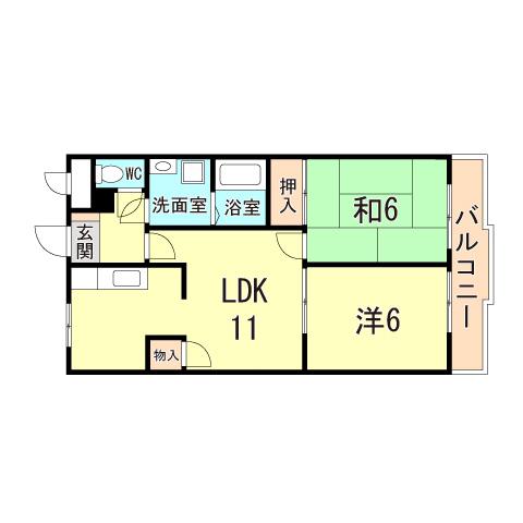 アベニューK(2LDK/3階)の間取り写真