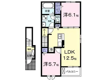 ウェルネスガーデン富津A(2LDK/2階)の間取り写真