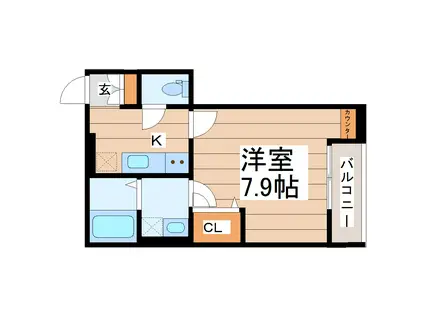 ベルリードU(1K/1階)の間取り写真