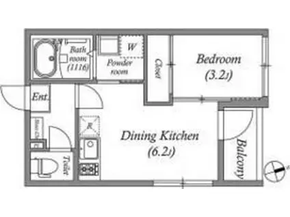 ハーモニーテラス住吉II(1DK/3階)の間取り写真