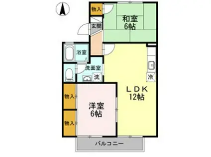 コスメティックスオオフクH棟(2LDK/2階)の間取り写真