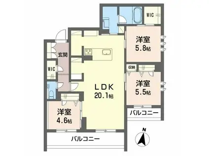 シャーメゾン光の森プレミアム(3LDK/2階)の間取り写真