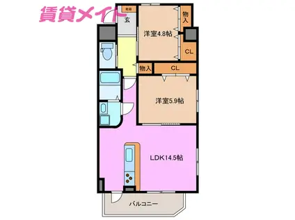 レコルテ(2LDK/1階)の間取り写真