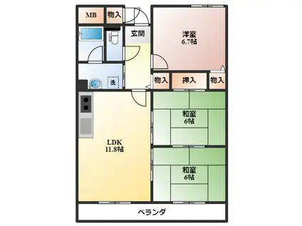 ルミエール西緑丘(3LDK/2階)の間取り写真