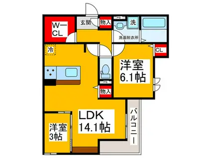 CASA MUKAINO(2LDK/3階)の間取り写真