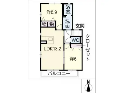 ナディア長折 A棟(2LDK/2階)の間取り写真