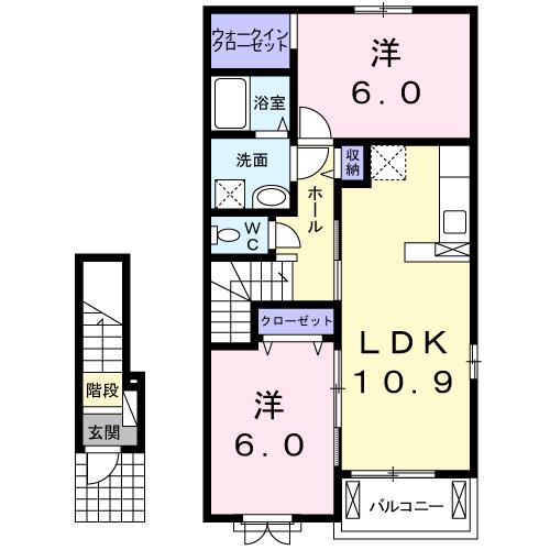 リバーサイド田久 II(2LDK/2階)の間取り写真
