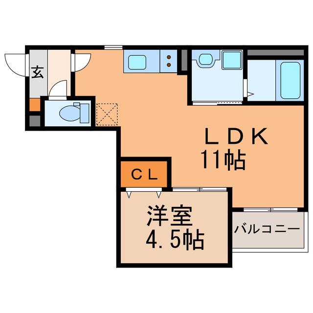 JACK WAKAKUSADORII(1LDK/1階)の間取り写真