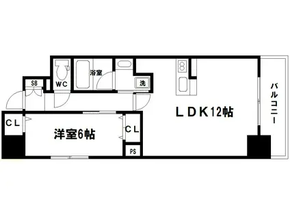 レジュールアッシュ谷町四丁目グランクラス(1LDK/10階)の間取り写真