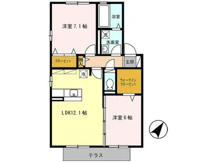 シャンゼトワール藤が尾C棟(2LDK/2階)の間取り写真