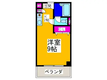 ベルゾーネ向ヶ丘(1K/2階)の間取り写真