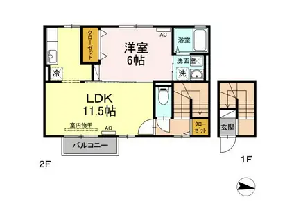 ファインシークB(1LDK/2階)の間取り写真