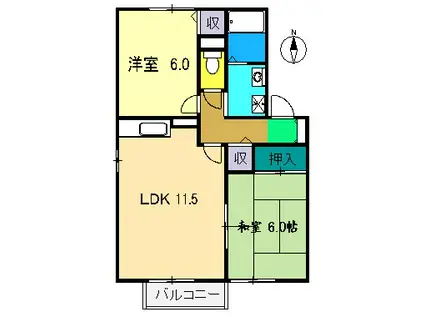 アビーロード小倉I(2LDK/2階)の間取り写真