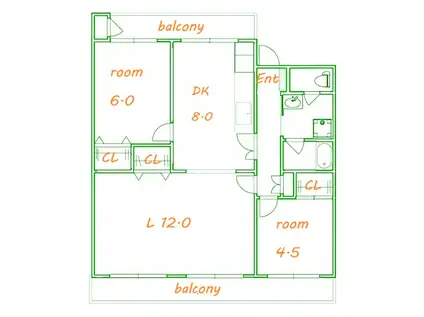 岡田団地13号棟(2LDK/2階)の間取り写真