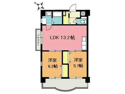 陽光マンション(2LDK/6階)の間取り写真