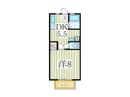 第2山新ハイツ(1DK/2階)の間取り写真