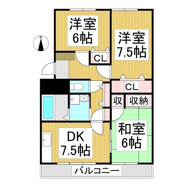 ガーデンテラス大日方A棟(3DK/2階)の間取り写真