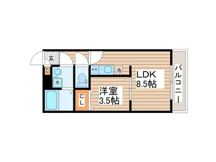 ガス割 第十弾 ブラン台原(1LDK/2階)の間取り写真