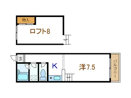 月光荘1号棟(1K/2階)の間取り写真