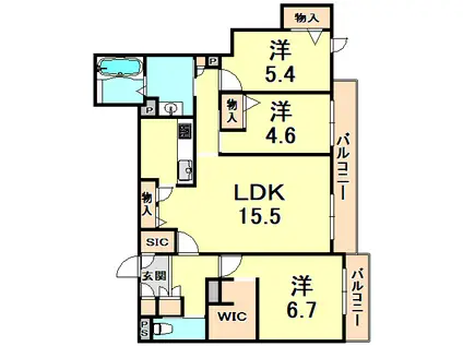 ル・ブラン香櫨園(3LDK/2階)の間取り写真