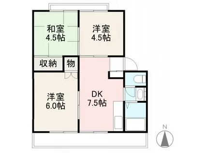 ニュークレインハイツA・B棟(3DK/1階)の間取り写真