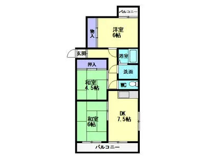 マンションHU(3DK/4階)の間取り写真