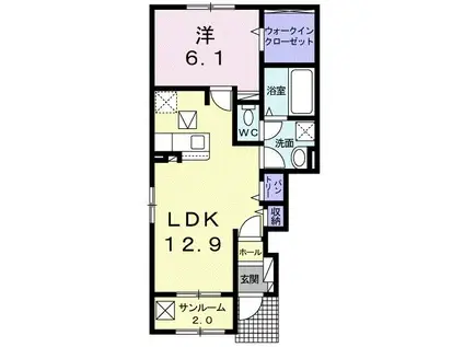 FELICITA B(1LDK/1階)の間取り写真
