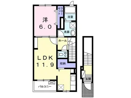 メゾン ド ベル(1LDK/2階)の間取り写真