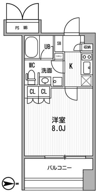 サンフル押上I(1K/8階)の間取り写真