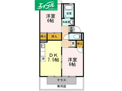 グレースハイツ C棟(2DK/1階)の間取り写真