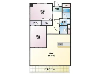 福東ジュネス11(2LDK/2階)の間取り写真