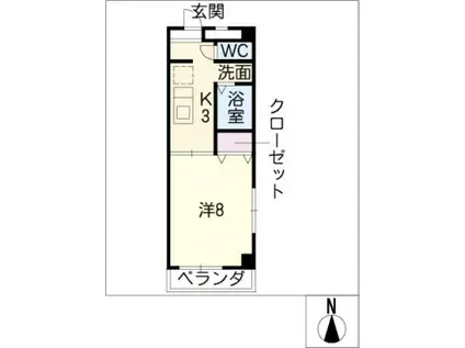 ヒルズヤマザト(1K/4階)の間取り写真