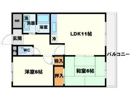 サンハイツ新芦屋(2LDK/1階)の間取り写真