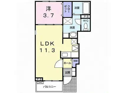 プラシードC 植野町(1LDK/1階)の間取り写真