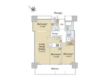 ベイシティタワーズ神戸ウエスト(3LDK/5階)の間取り写真