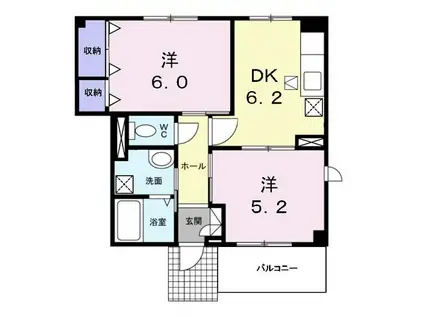 フォンティーヌ豊田II(2DK/1階)の間取り写真