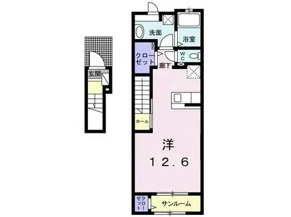 プリティーリファインド ビラII(ワンルーム/2階)の間取り写真