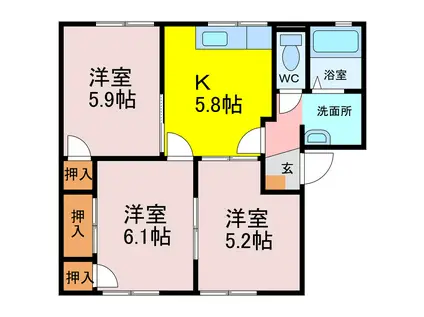 ウィズF(3K/1階)の間取り写真