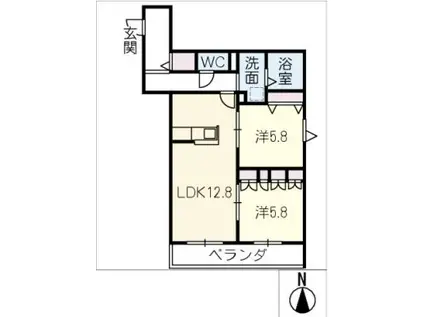 プライア桜山(2LDK/2階)の間取り写真