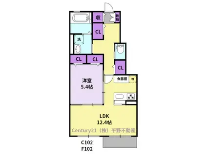 三光レジデンスF棟(1LDK/1階)の間取り写真