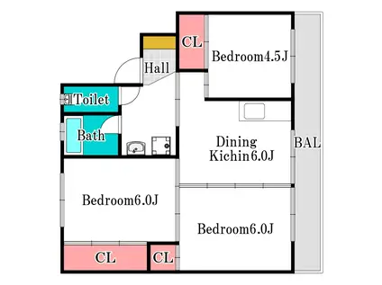 ビレッジハウス上原(3DK/4階)の間取り写真