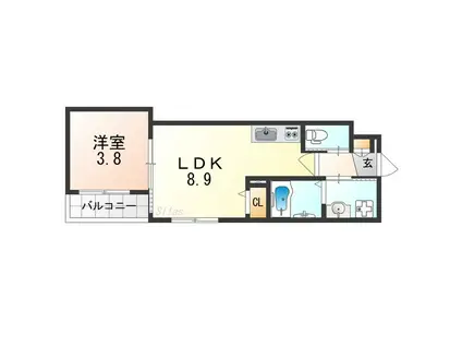 GRANDIR岸里(1LDK/3階)の間取り写真