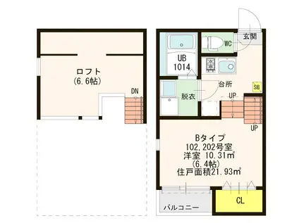 PLUM STUMP(1K/2階)の間取り写真