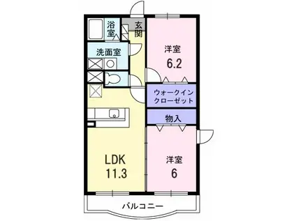 ルピナス A棟(2LDK/2階)の間取り写真