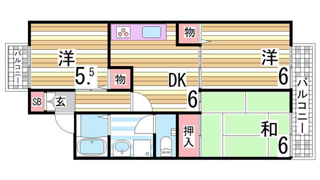 ベルコリーヌ(3DK/1階)の間取り写真