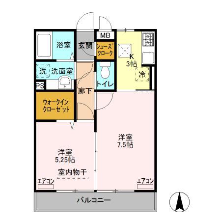 サンライトレジデンス駒形(2K/1階)の間取り写真